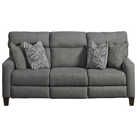 Transitional Double Reclining Power Sofa with Pillows